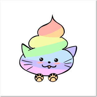 Pastel Rainbow Cat Poo Posters and Art